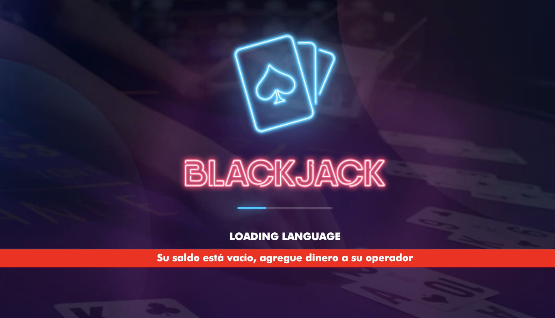 Pantalla de inicio sin saldo en casino de Betglobal