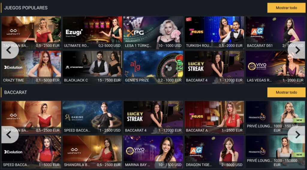 Juegos de casino en vivo en Melbet