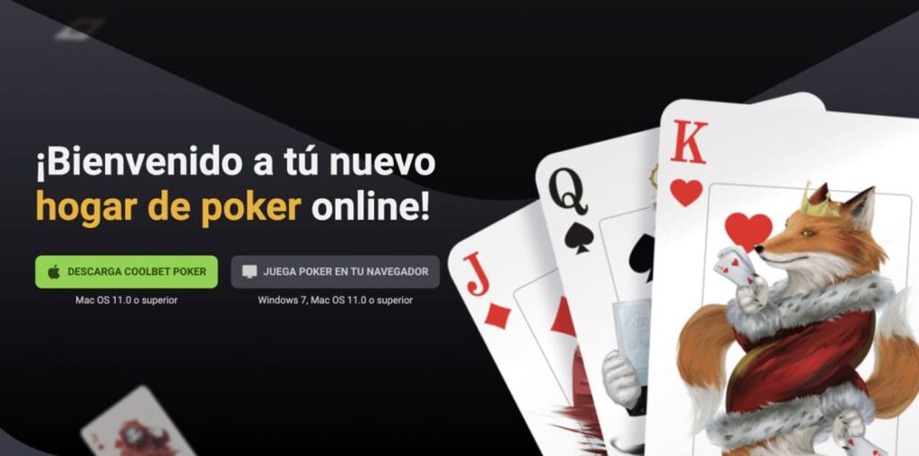 Pantalla de bienvenida de coolbet poker