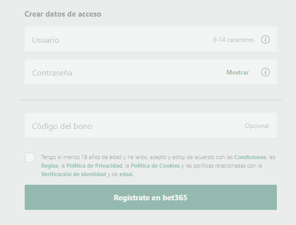 paso 2 de como registrarse en bet365 formulario de datos de la cuenta
